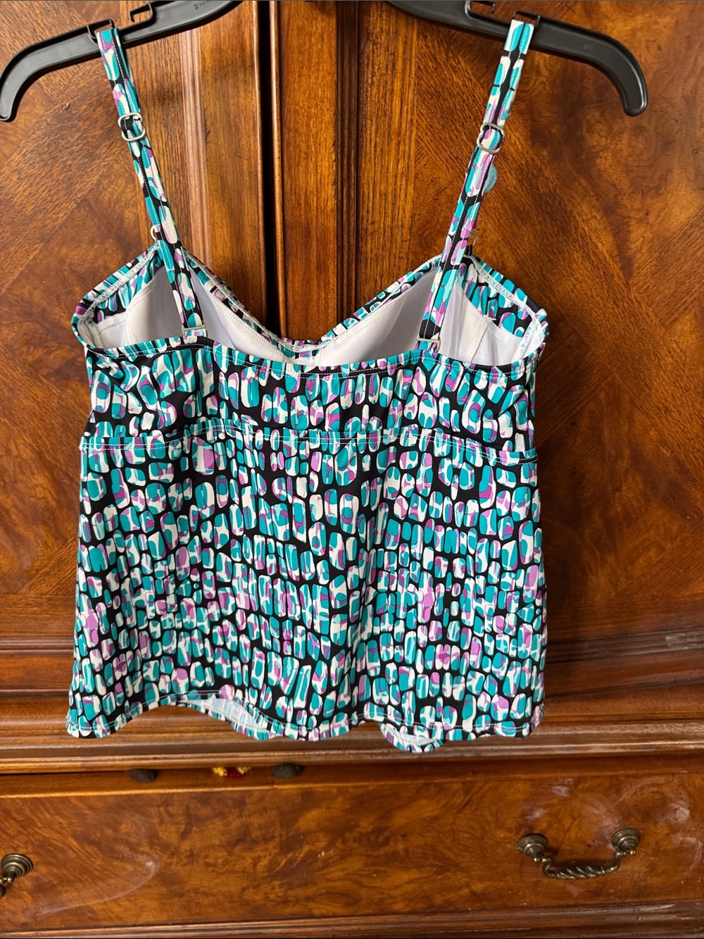 Dana Buchman Turquoise, Black & Purple Patterned One-Piece Tankini size 14 - Picture 8 of 9